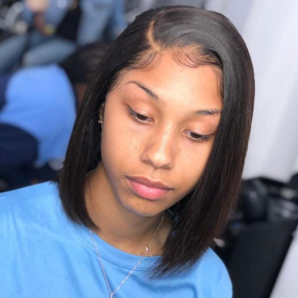 

full lace front human hair wigs short natural afro wavy bob wig straight hd for black women brazilian long remy hair, Black;brown