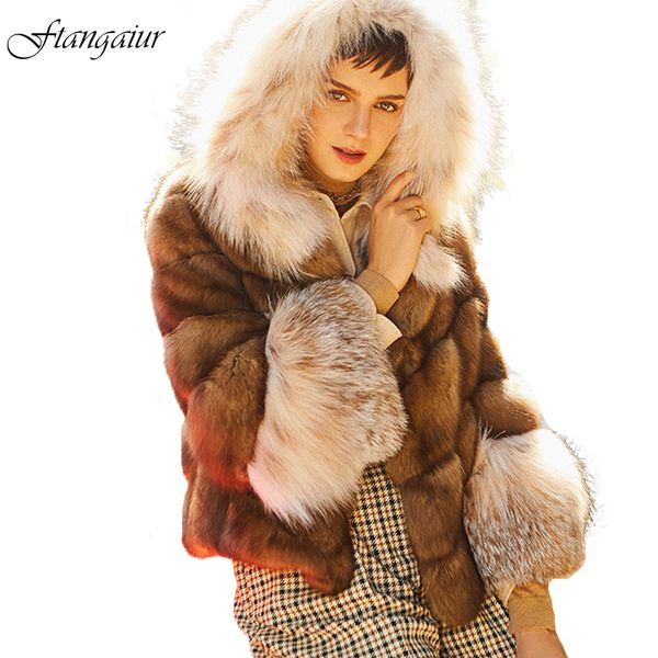 

ftangaiur 2019 winter women russian sable mink coat high luxury with hood custom-made women's luxury short real sable fur coats, Black