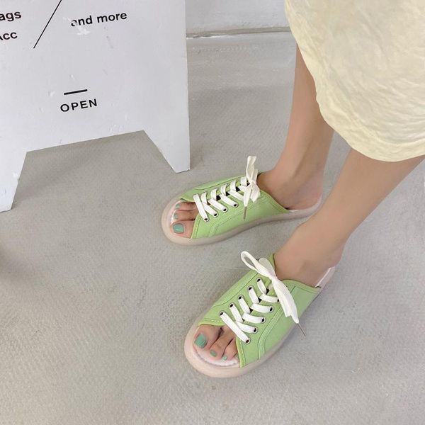 

flat slippers women wear casual lace up lazy half drag 2020 new summer wild net red sandals ins tide, Black