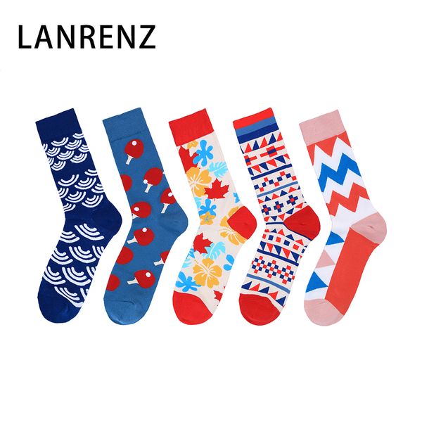 

lanrenz 5 pairs the latest fashion street happy women's socks fun geometric creative cotton tube socks, Black;white