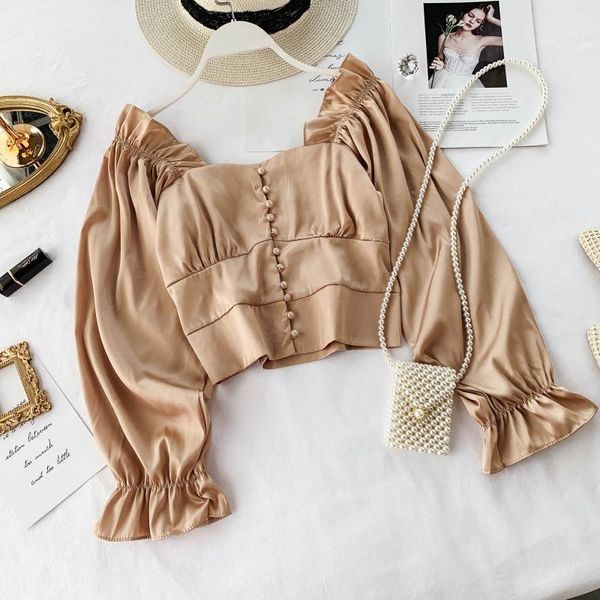 

2020 new fashion women's shirt female texture single-breasted short top, White