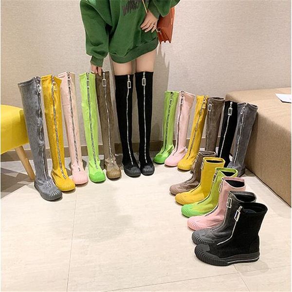

slim women colorful over the knee boots for women autumn winter platform shoes fashion female flock zipper thigh high boots, Black