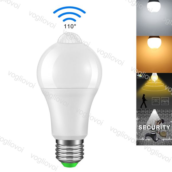 

led bulbs 6w 12w e27 pir motion sensor aluminum design led night light 10w 110v 220v lamp for balcony corridor path garden eub