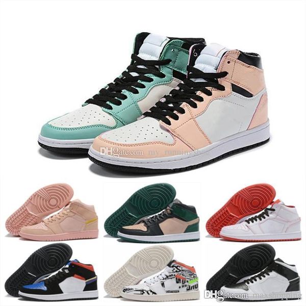 

2019 new jumpman 1 high what the pink green gold graffiti basketball shoes fashion women mens 1s sports sneakers size 5.5-11