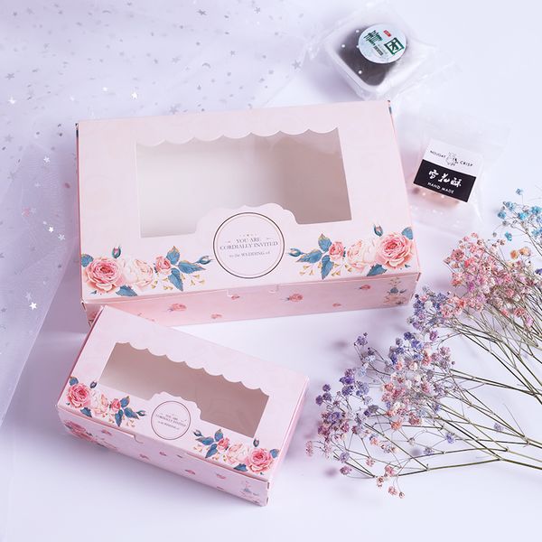 

10 pcs paper gift box with window wedding party pink rose wreath kraft paper box cake packaging candy cookies cupcake