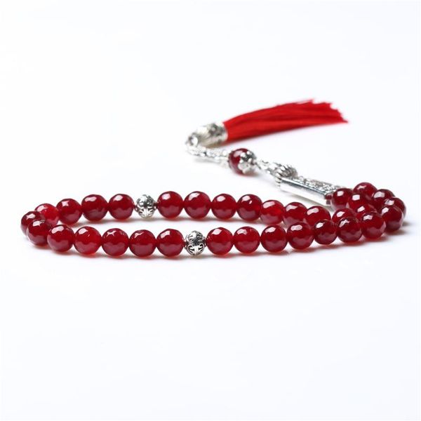 

natural red stone 8mm thread tassel muslim prayer beads 33, Black