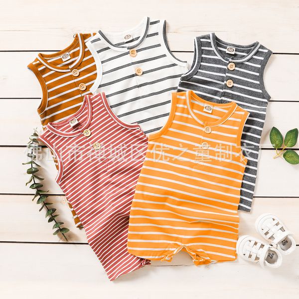 

designers luxurys tide brands cross-border exclusive summer new baby sleeveless cotton striped one-piece romper romper, Blue