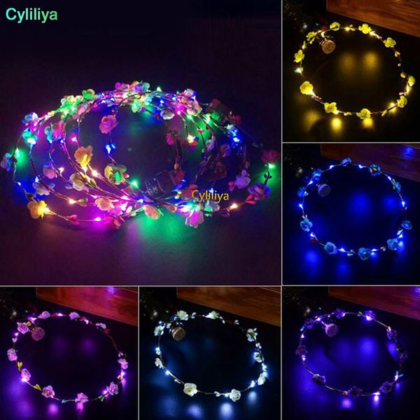 

flashing led hairbands strings glow flower crown headbands light party rave floral hair garland luminous wreath hair accessories