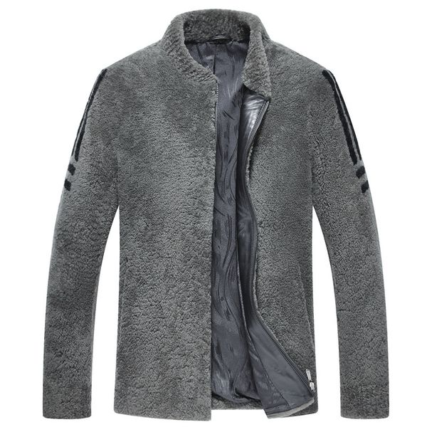 

real fur coat winter jacket men real sheep shearling fur coats man wool coats baseball jackets plus size 5xl veste homme my1806, Black