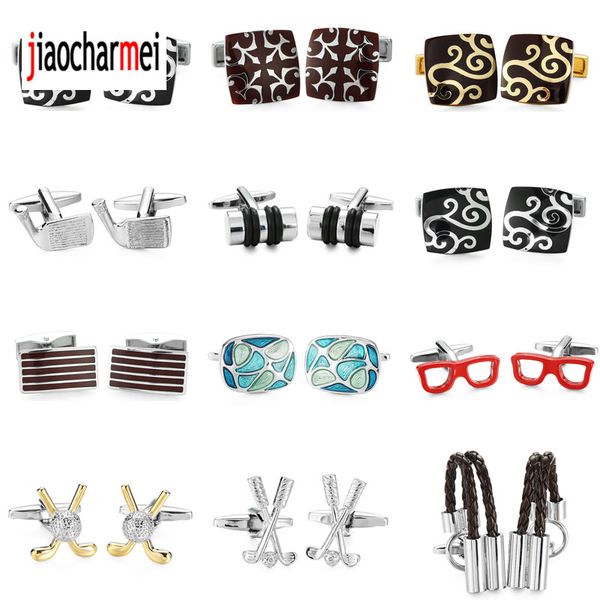 

new men's fashion brand cufflinks / glasses / blue pattern golf leather rope apple cufflinks, Silver;golden