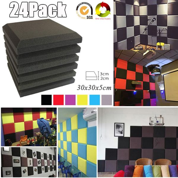 

24pcs fireproof acoustic board sound absorption foam recording studio square plate soundproof panels sound treatment wall sticker 30*5cm