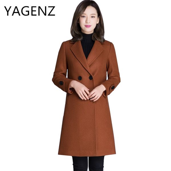 

double-breasted women warm wool jacket 2019 autumn winter new slim elegant medium long coat solid color female casual jacket, Black