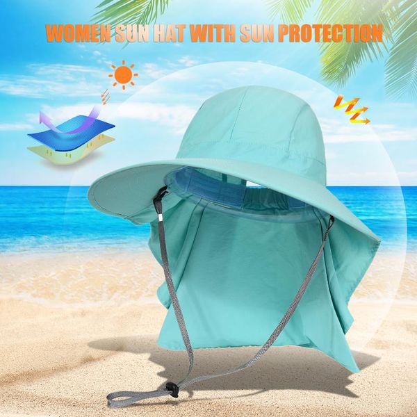 

sun hat women wide brim sun cap with neck flap for travel camping hiking boating uv protection beach hat sun-shield, Black