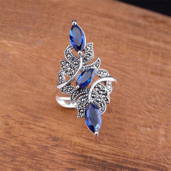 

blaike 925 sterling silver filled rings for women blue marquise zircon ring wedding engagement jewelry gifts ing, Golden;silver