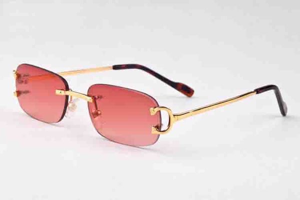 

brand designer buffalo horn glasses sunglasses for men and women rimless red lens sun glasses gold metal frame gafas de sol, White;black