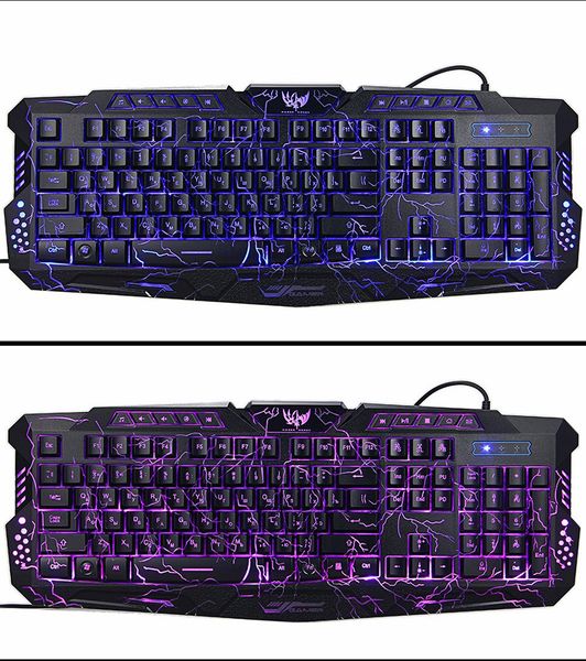 

russian keyboard changeable led with color luminous backlit multimedia ergonomic gaming keyboard and mouse set for game computer new