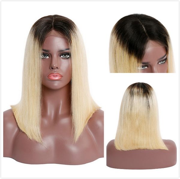 Colored Blonde Full Lace Wig Short Pixie Cut Human Hair Bob Wigs Pre Plucked 1b 613 Malaysian Straight Ombre Lace Front Wig For Black Women Wigs