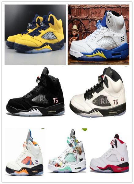 

5 SP Michigan 5s Inspire 3M basketball shoes Fab 5s Laney Bcfc Paris Saint-Germain 75 V Satin bred wing black challenge red Sneakers