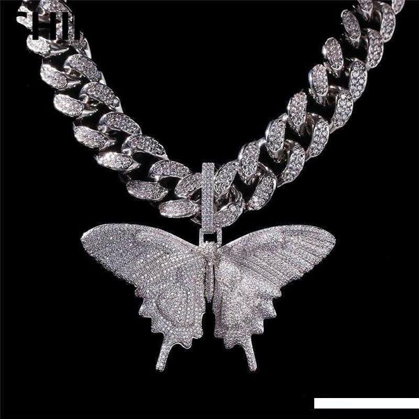 

iced out животных большая бабочка ожерелье серебряный синий покрыло mens hip hop bling подарка ювелирных изделий gb1579, Silver