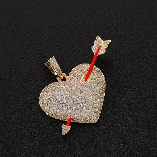 

tarrow heart love necklace & pendant iced out with 4mm tennis chain gold color bling cubic zircon men's hip hop jewelry for gift, Silver
