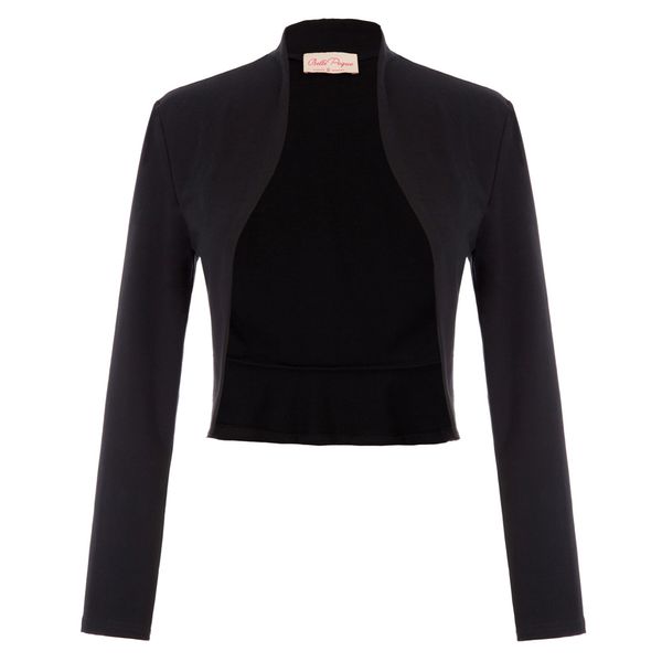 

bp women coat vintage long sleeve open front lady jacket ruffled hem cotton bolero shrug, Black;brown