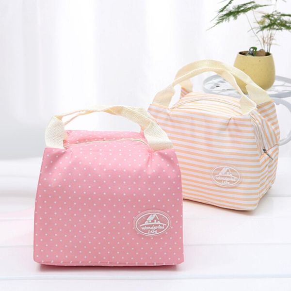 

molave fashion portable insulated canvas lunch bag stripe picnic carry case thermal portable lunch box bolsa 4.august.16, Blue;pink