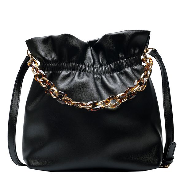 

2020 summer solid pu leather women's bucket bag crossbody bags for women fashion crystal chain ladies shoulder messenger bag