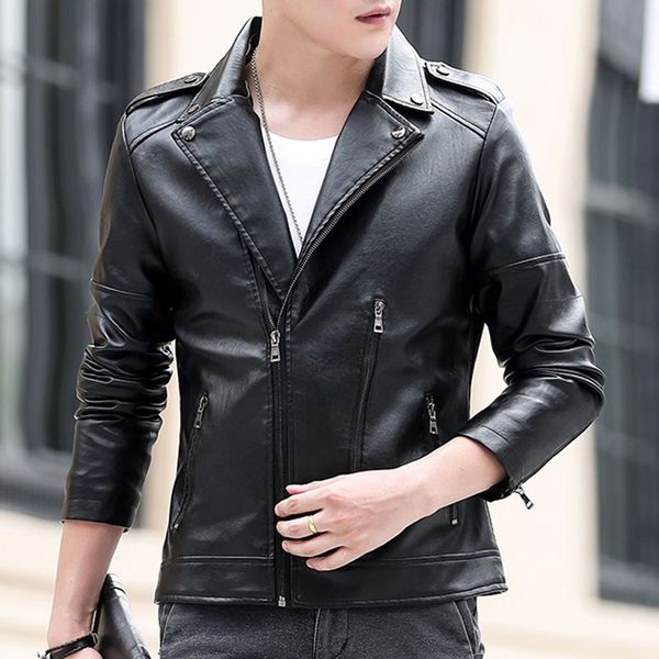 

jaycosin кожаная куртка пальто поворотный воротник повседневная pu мотоцикл черный панк верхняя одежда оружие пальто jaqueba masculino 19aug, Black;brown