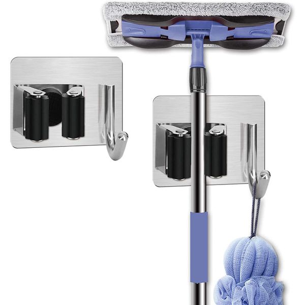 

broom mop holder wall mount garden tool organizer stainless steel heavy duty hanger bathroom self adhesive storage rack hangers