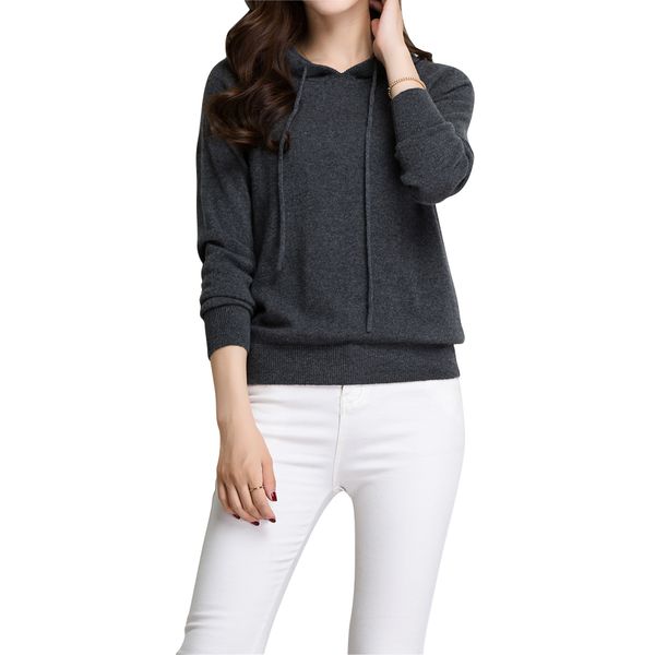 

rmore inner mongolian cashmere hooded drawstring preppy style office lady spring autumn 12 gauge knit sweater in slava store