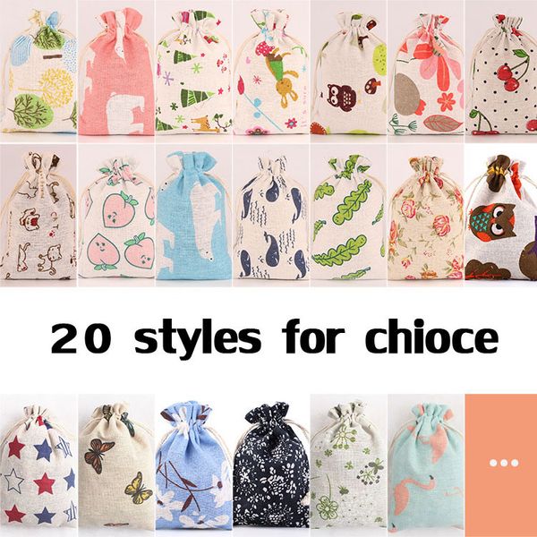 

2020 christmas gift bags party printed cotton canvas drawstring bag candy storage bag for kids drawstring pouch jewelry box