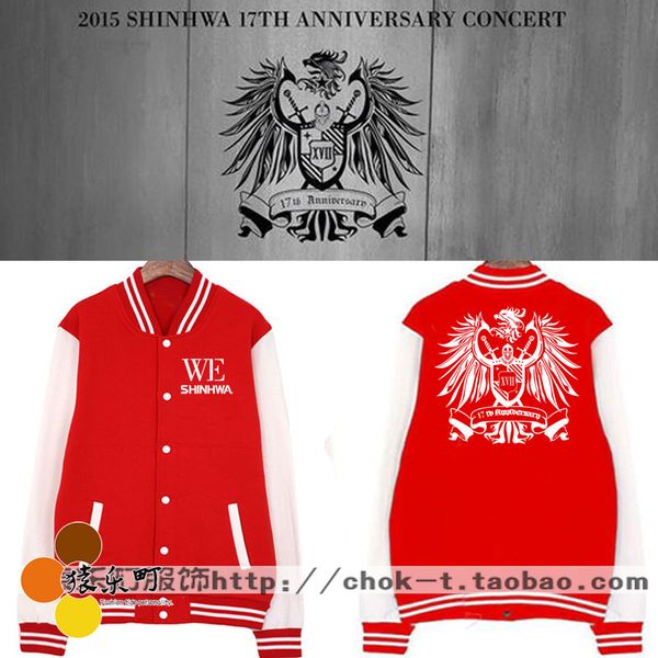 

preppy style single breasted fleece baseball jacket lovers kpop shinhwa we shinhwa printing hoodie jackets outwear, Black;brown