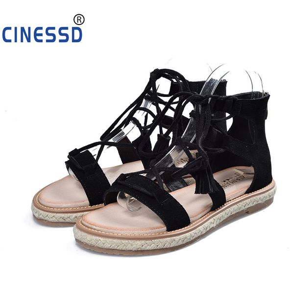 

size 42 summer women sandals flat with shoes bandage bohemia leisure lady sandals peep-toe outdoor women's summer footwear shoes, Black
