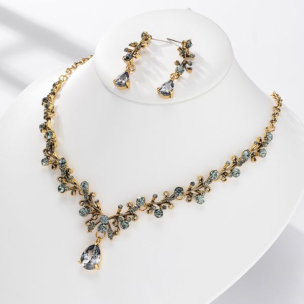 

eseres luxury dubai jewelry sets rhinestone necklace and earrings for women wedding necklace sets, Silver