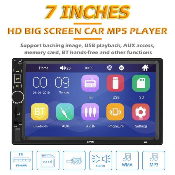 

swm a7 2 din car stereo 7 inch touch screen bluetoooth aux u disk radio car dvd