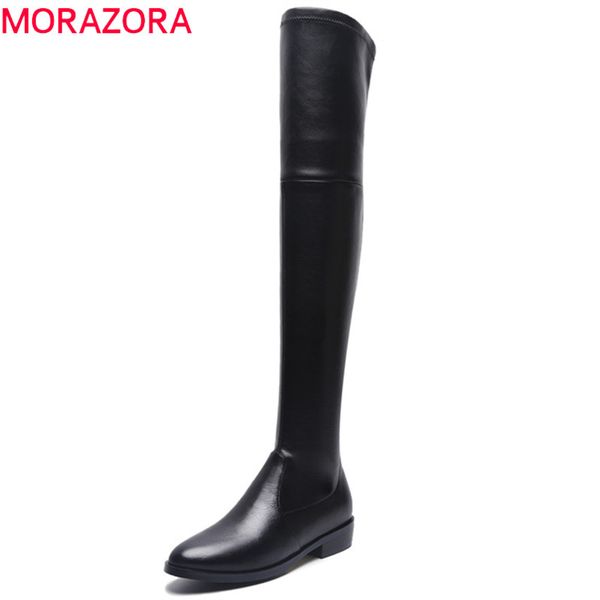 

morazora over the knee boots women solid colors fashion thigh high boots shoes lady autumn stretch socks, Black