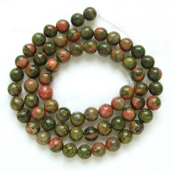 

2 strands 6mm unakite round gemstone beads 15.5 inches