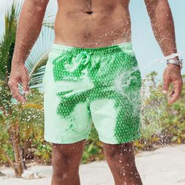 

magic color changing shorts men tie dye water discoloration surfing board shorts swim trunks beach bathing suit, White;black