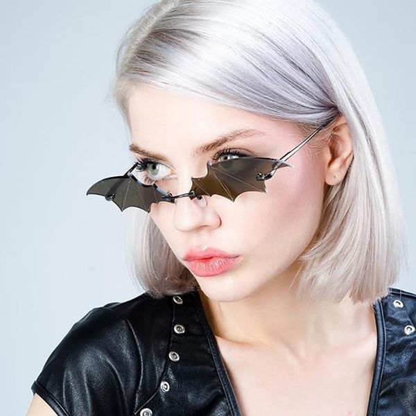 

jaspeer fashion sunglasses women men rimless vintage bat shape glasses eyewear trending sunglasses for women, White;black
