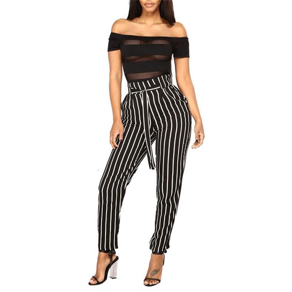 

ladies pants women trousers simple women pants female trousers women bowtie fleece trousers stripe daily casual office pants 25a, Black;white