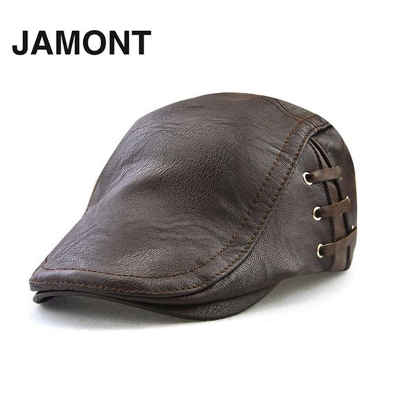 

men's pu leather beret caps sping autumn new male adjustable pu visors hats cap fashion bandage casquette flat hat, Blue;gray