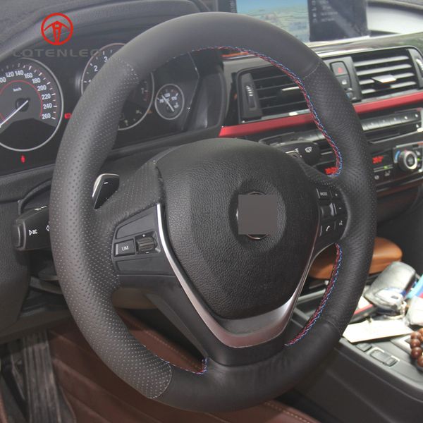 

black artificial leather car steering wheel cover for bmw 3 series f30 f31 f34 318i 320i 320d 328i 330i 330e 330d 335i