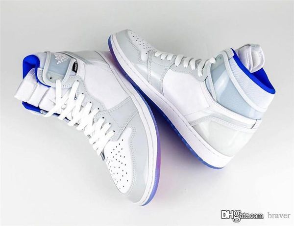 

authentic air og 1 high zoom r2t racer blue retro man basketball shoes nylon white grey purple ck6637-104 sneakers with original box