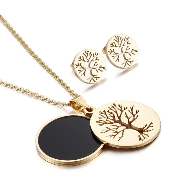 

stainless steel tree of life necklaces earrings sets for women men jewelry sets christmas gifts bijoux, Silver