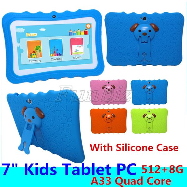 Crianças Educational Tablet PC 7 Polegada Tela Android 4.4 Allwinner A33 Quad Core 512MB RAM 8GB ROM Dual Camera Wifi Tablet PC