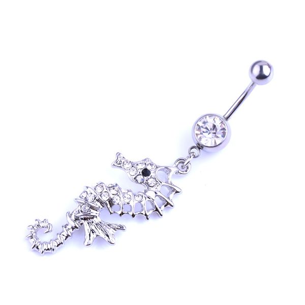 Cavalo de mar animal bonito zircão cristal jóia do corpo em aço inoxidável strass umbigo bell button piercing anéis para as mulheres presente