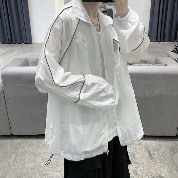 

summer thin jackets men reflective article fashion mens loose casual windbreaker male sun protection clothing streetwear coats, Black;brown