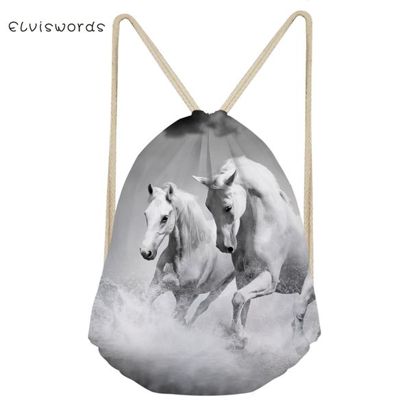 

elviswords women's travel drawstring backpack flower horses prints pattern beach shoes pockets fashion girls mini organize bag