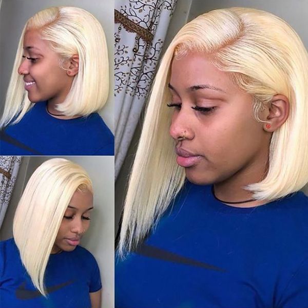 

613 blonde short bob wigs lace front human hair wigs pre plucked brazilian straight wigs for black women with baby hair remy, Black;brown