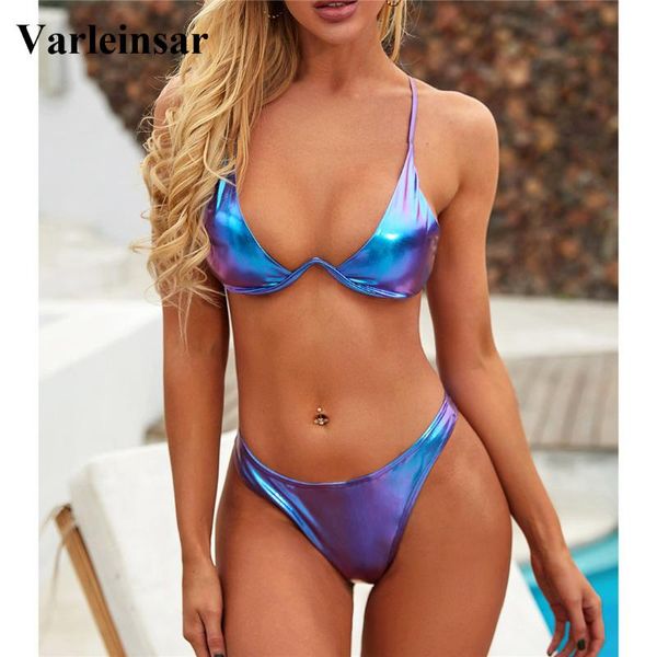 

2020 pu faux leather v-bar underwired bikini women swimwear female swimsuit two-pieces bikini set bather bathing suit swim v1991